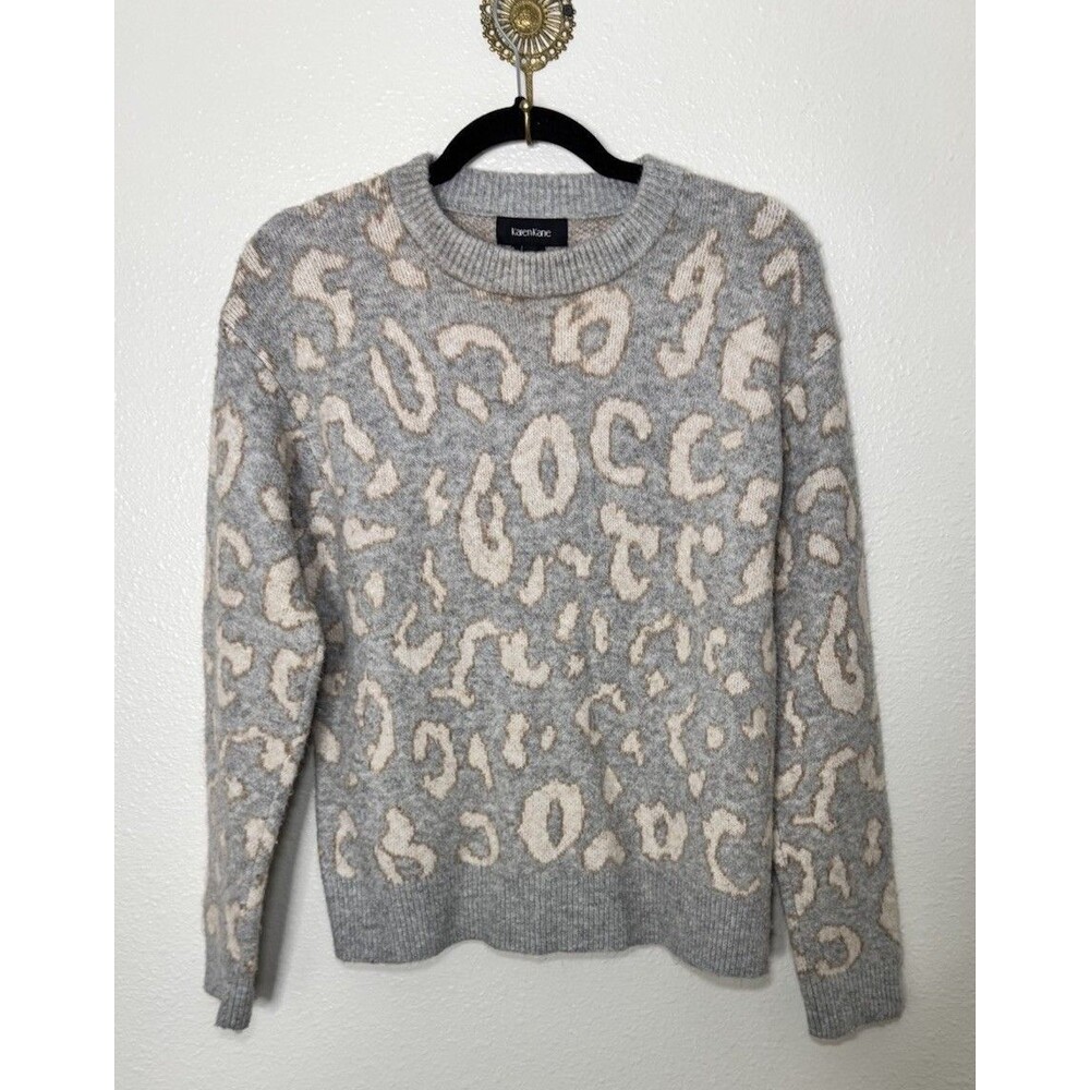KAREN KANE Gray Leopard Animal Print Pullover Sweater Size Small